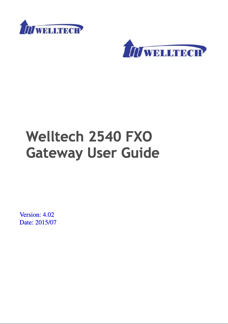 Imagen de la primera página del manual del dispositivo Wellgate 2540