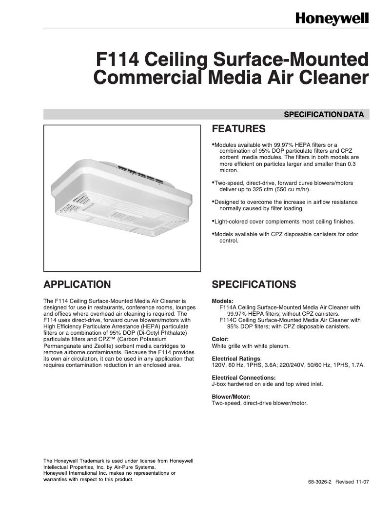 Página nº 1 - Ficha técnica Honeywell F114C1008