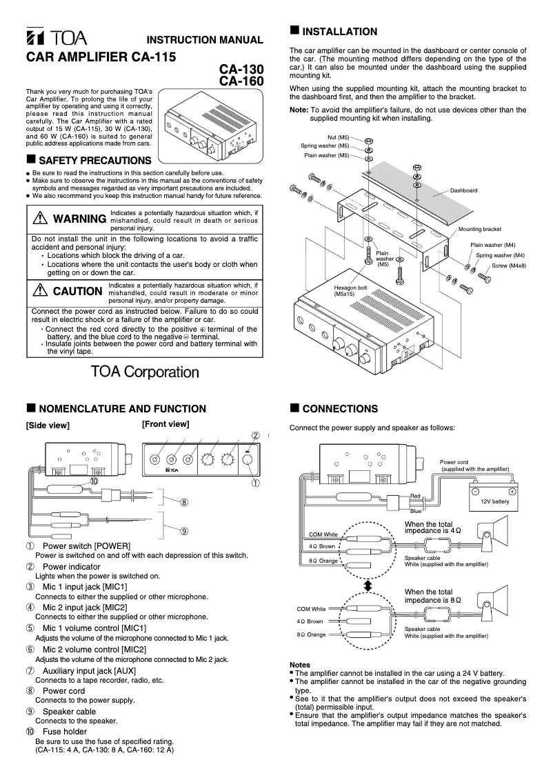 Página 1 del manual Manual de usuario TOA CA-115
