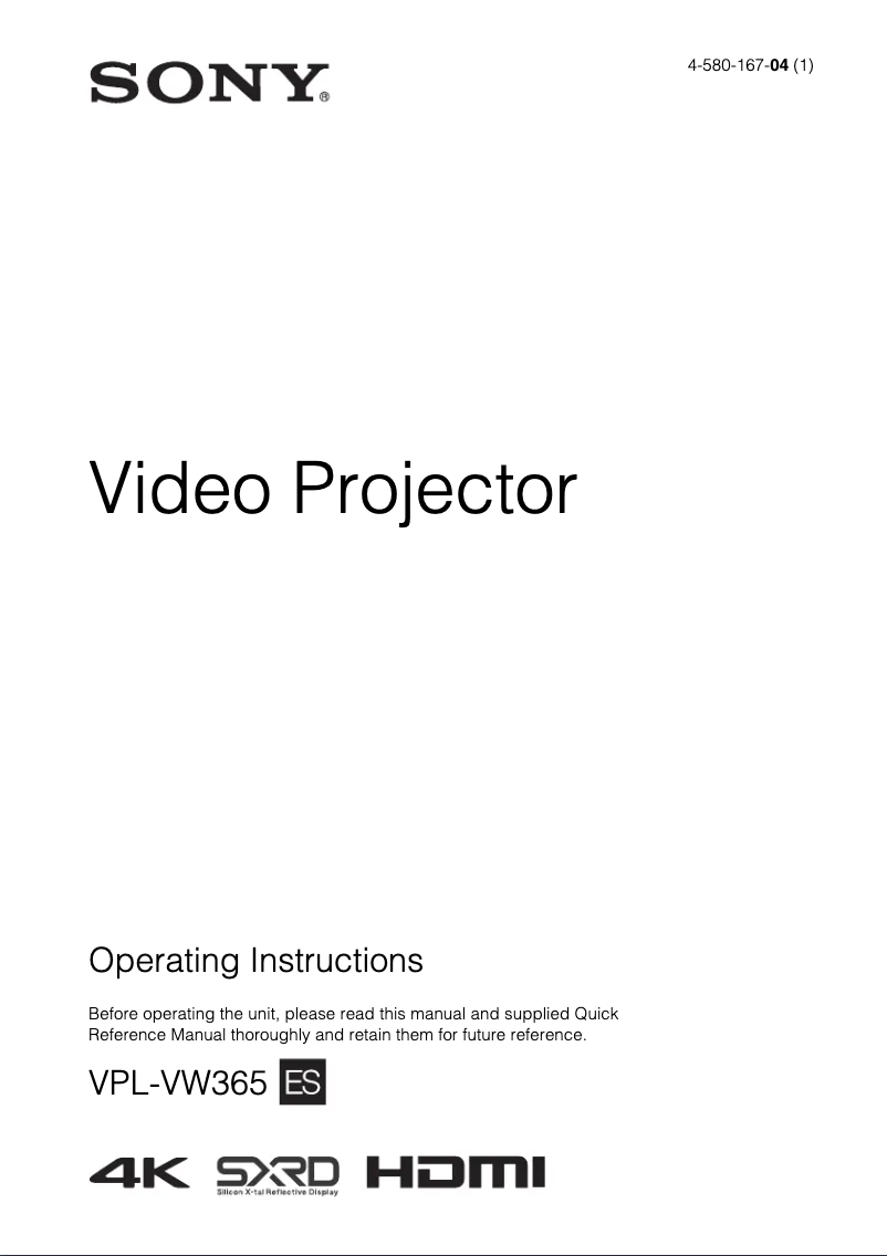 Página nº 1 - Manual de usuario Sony VPL-VW365ES