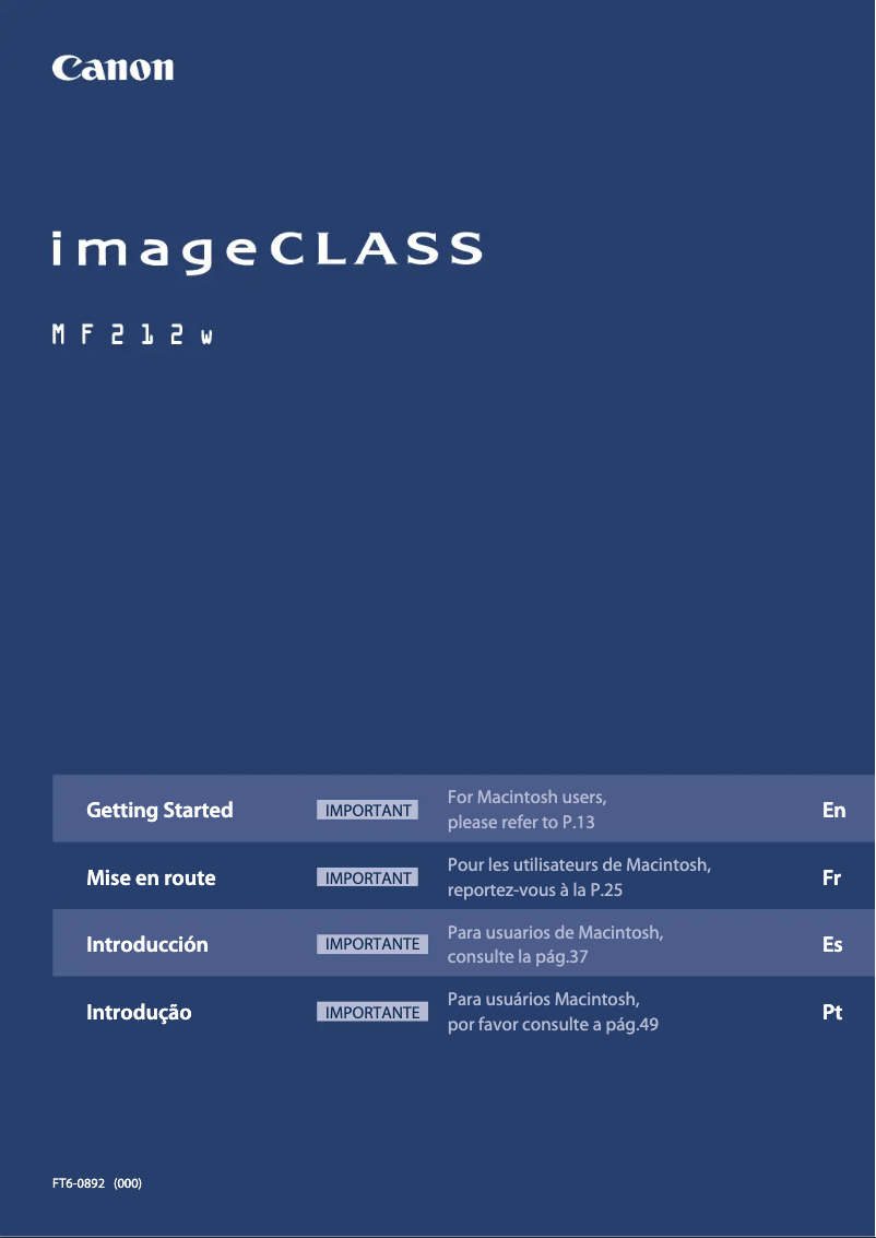 Imagen de la primera página del manual del dispositivo imageCLASS MF212w