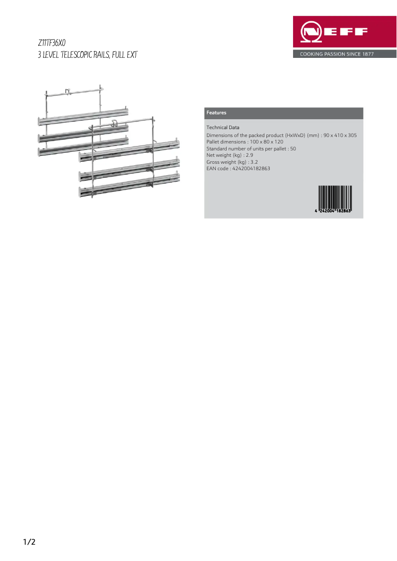 Página 1 del manual Ficha técnica Neff Z11TF36X0