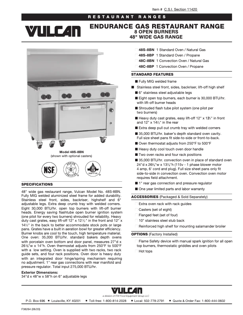 Página 1 del manual Ficha técnica Vulcan 48C-8B
