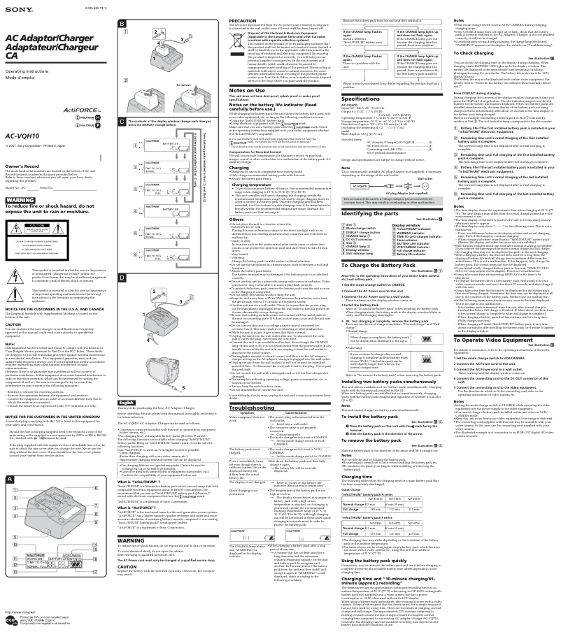 Imagen de la primera página del manual del dispositivo AC-VQH10