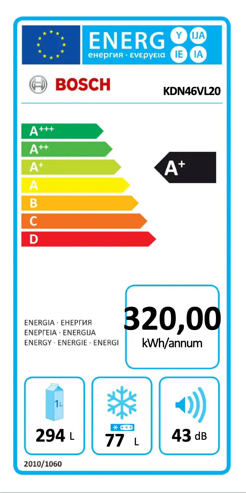 Página 1 del manual Etiqueta energética Bosch KDN46VL20