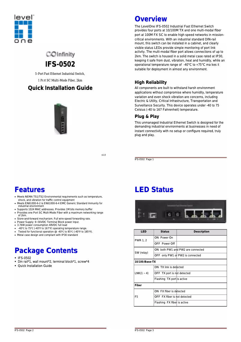 Imagen de la primera página del manual del dispositivo IFS-0502