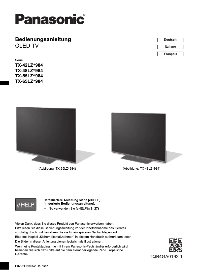 Imagen de la primera página del manual del dispositivo TX-55LZW984