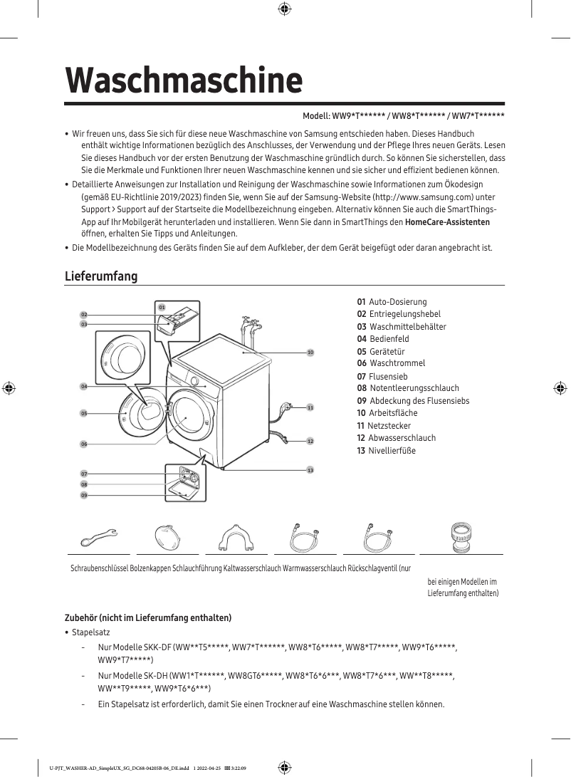 Imagen de la primera página del manual del dispositivo WW80T634ALE