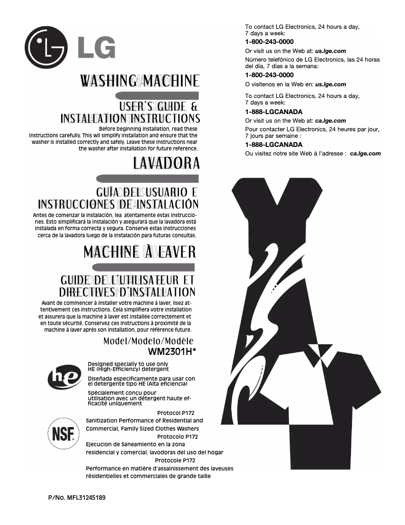 Página nº 1 - Manual de usuario LG WM2301HS