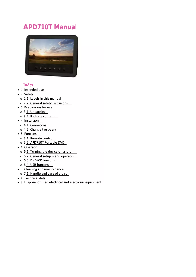 Imagen de la primera página del manual del dispositivo APD710T