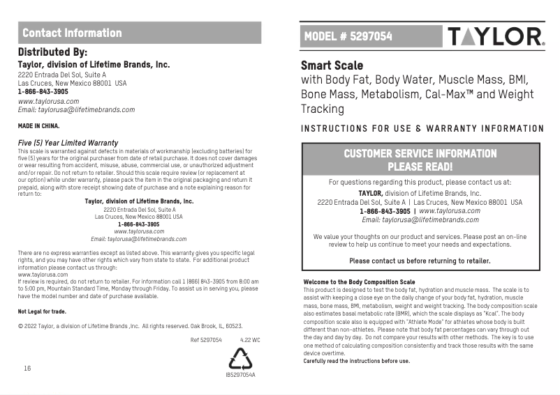 Imagen de la primera página del manual del dispositivo 5297054