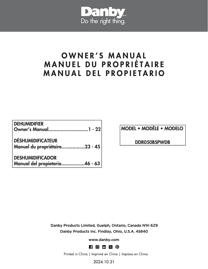 Página nº 1 - Manual de usuario Danby DDR050BSPWDB