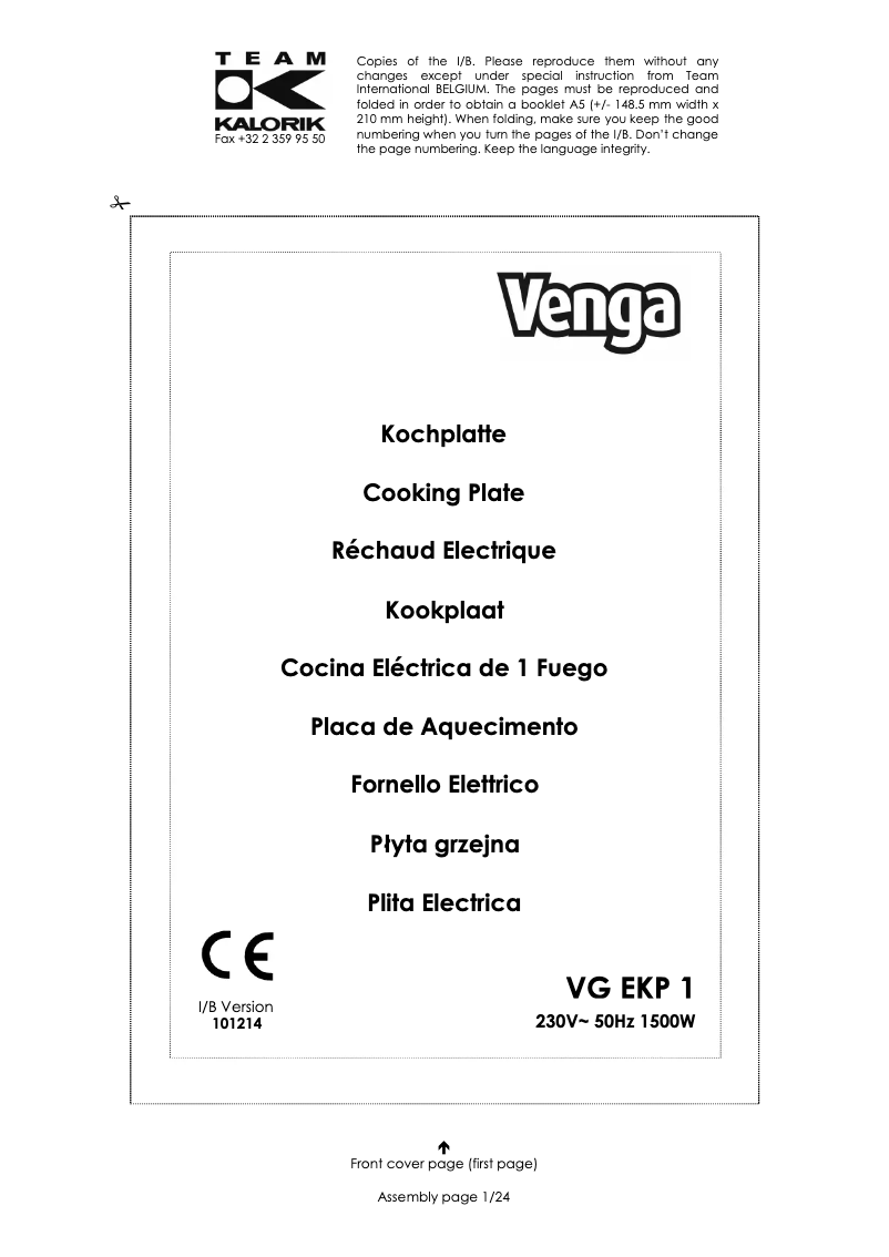 Página 1 del manual Manual de usuario Venga VG EKP 1