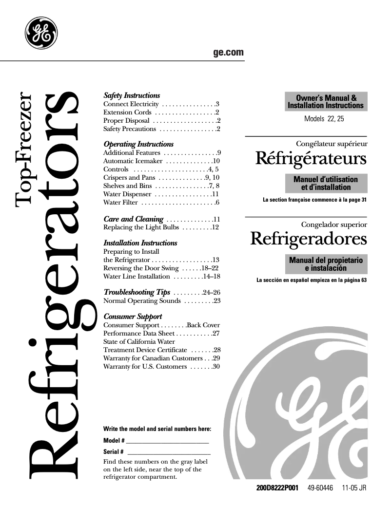 Imagen de la primera página del manual del dispositivo GTH22SBRBS