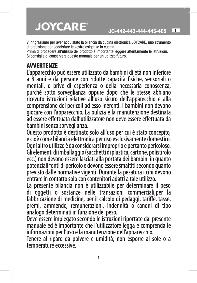 Imagen de la primera página del manual del dispositivo JC-443