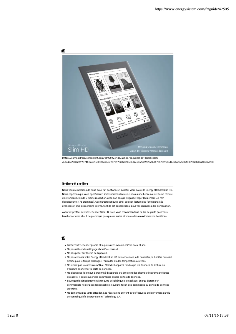 Página nº 1 - Manual de usuario Energy Sistem eReader Slim HD