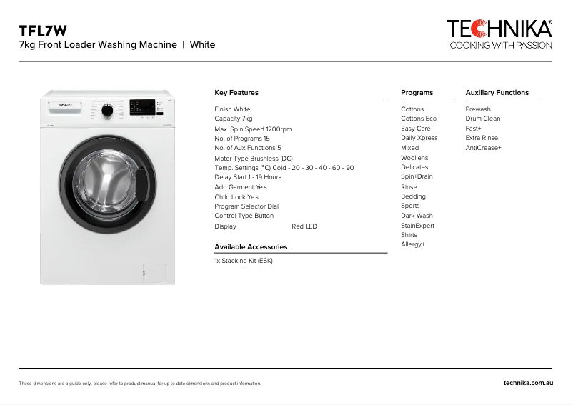 Página 1 del manual Ficha técnica Technika TFL7W