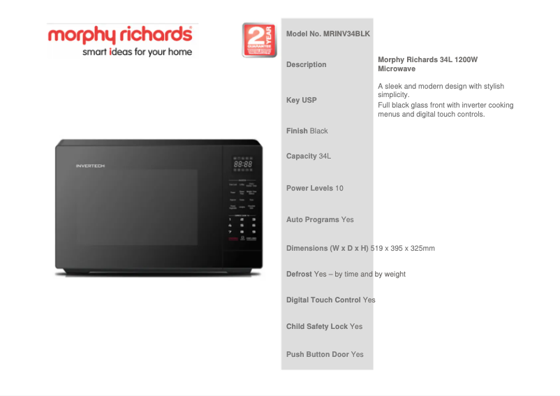 Página 1 del manual Ficha técnica Morphy Richards MRINV34BLK