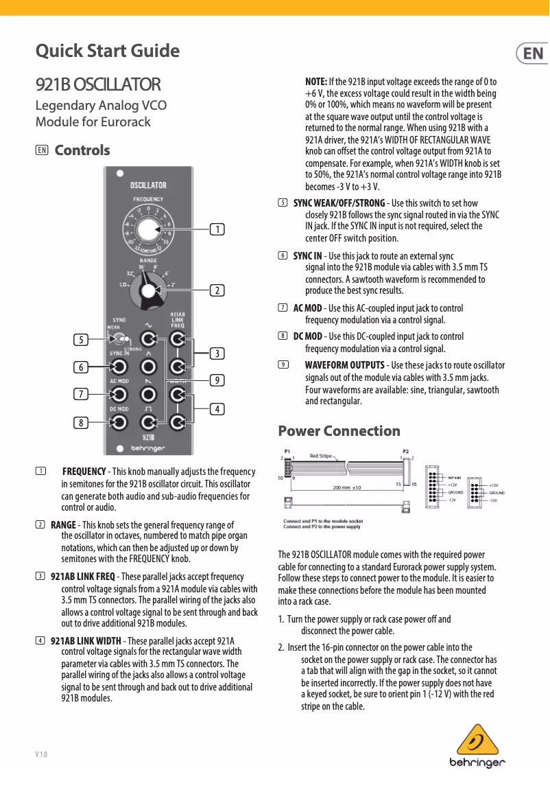 Imagen de la primera página del manual del dispositivo 921B Oscillator