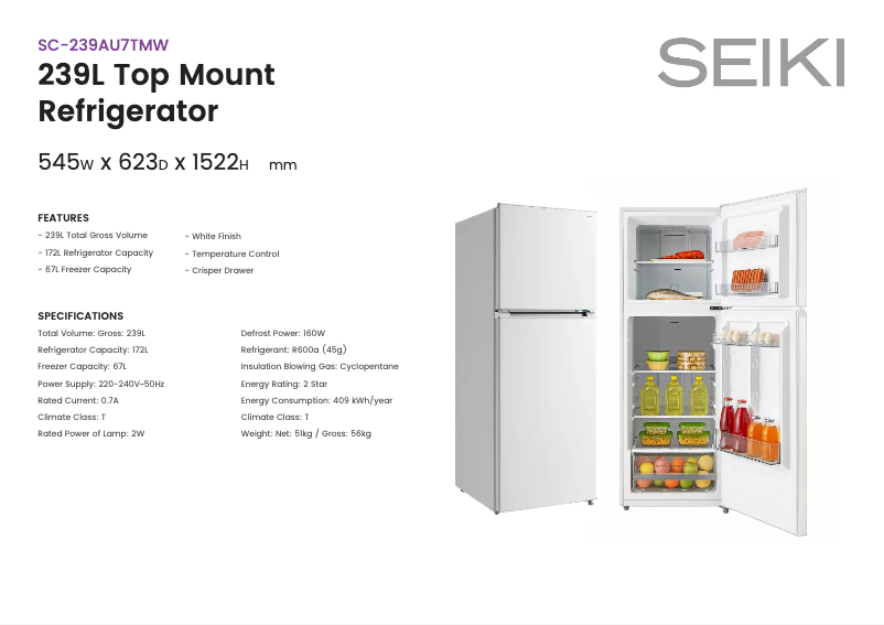 Página 1 del manual Ficha técnica Seiki SC-239AU7TM