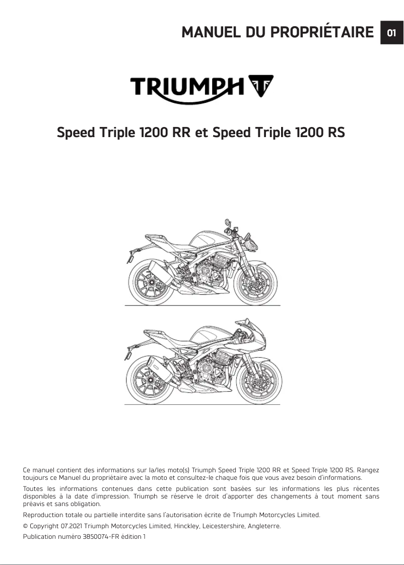 Imagen de la primera página del manual del dispositivo Speed Triple 1200 RR (2021)