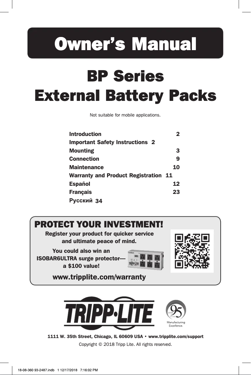 Página 1 del manual Manual de usuario Tripp Lite BP240V10RT3U