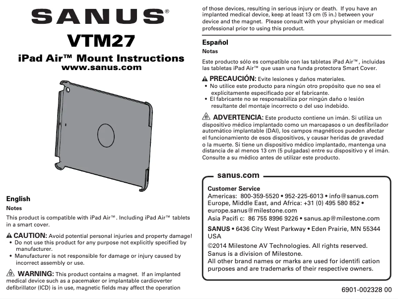 Página 1 del manual Manual de usuario Sanus VTM27
