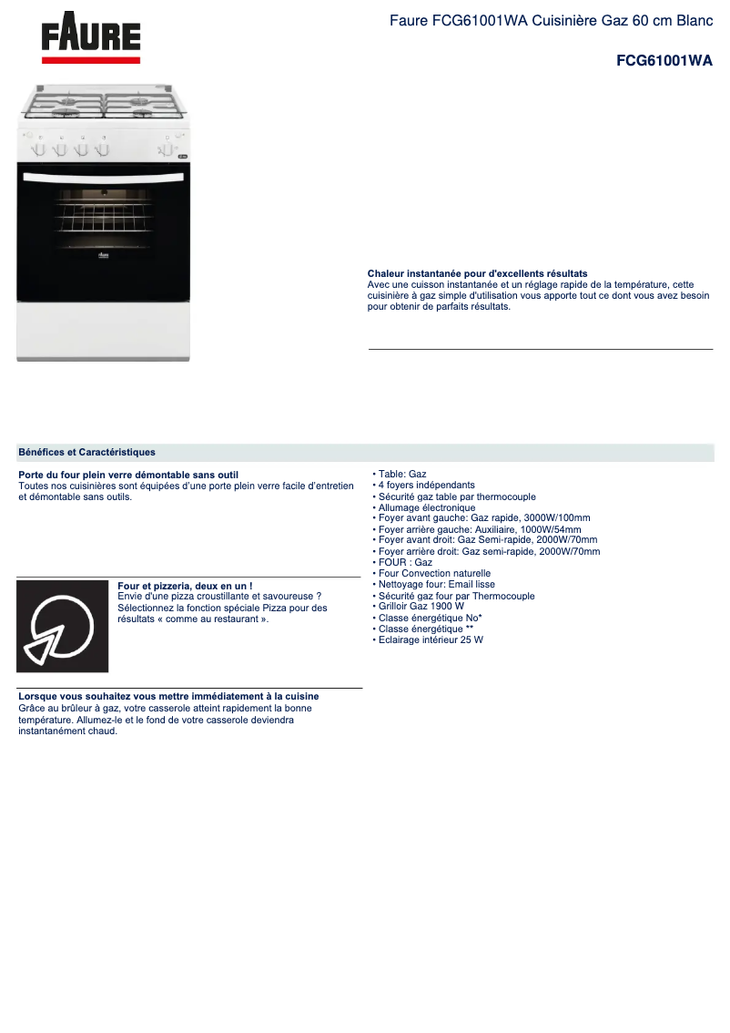 Página nº 1 - Ficha técnica Faure FCG61001WA