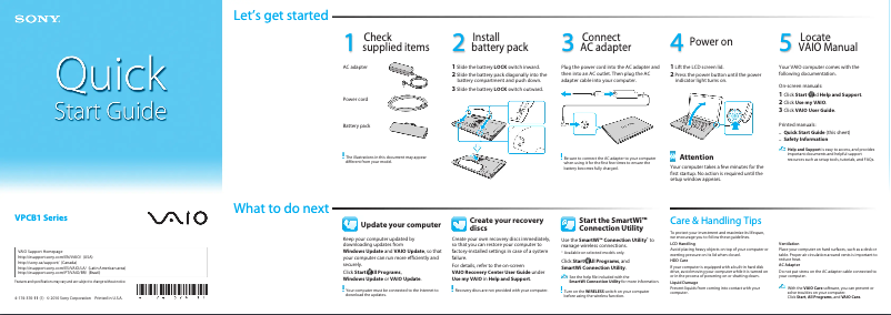 Página nº 1 - Guía de instalación Sony Vaio VPCB11MGX