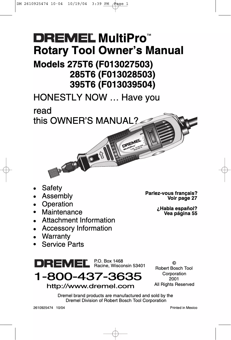 Página 1 del manual Manual de usuario Dremel 276T6