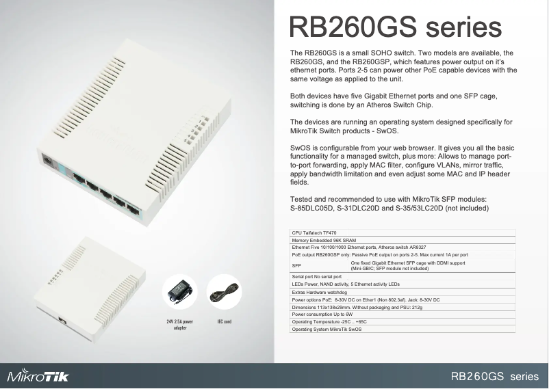 Página 1 del manual Folleto Mikrotik RB260GSP