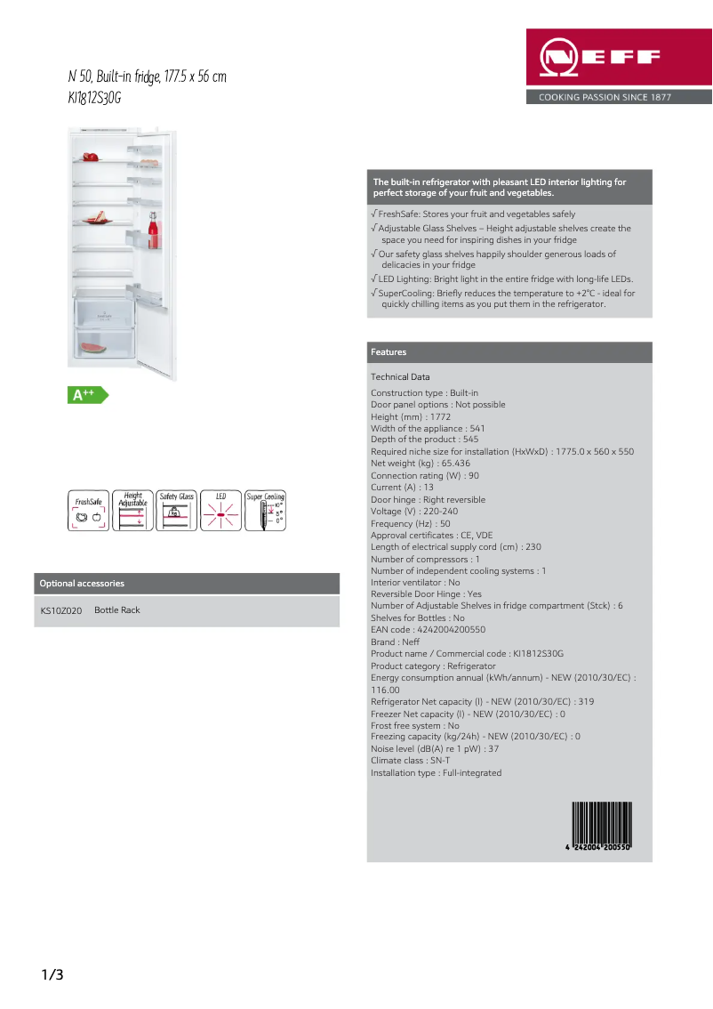 Página nº 1 - Ficha técnica Neff KI1812S30G