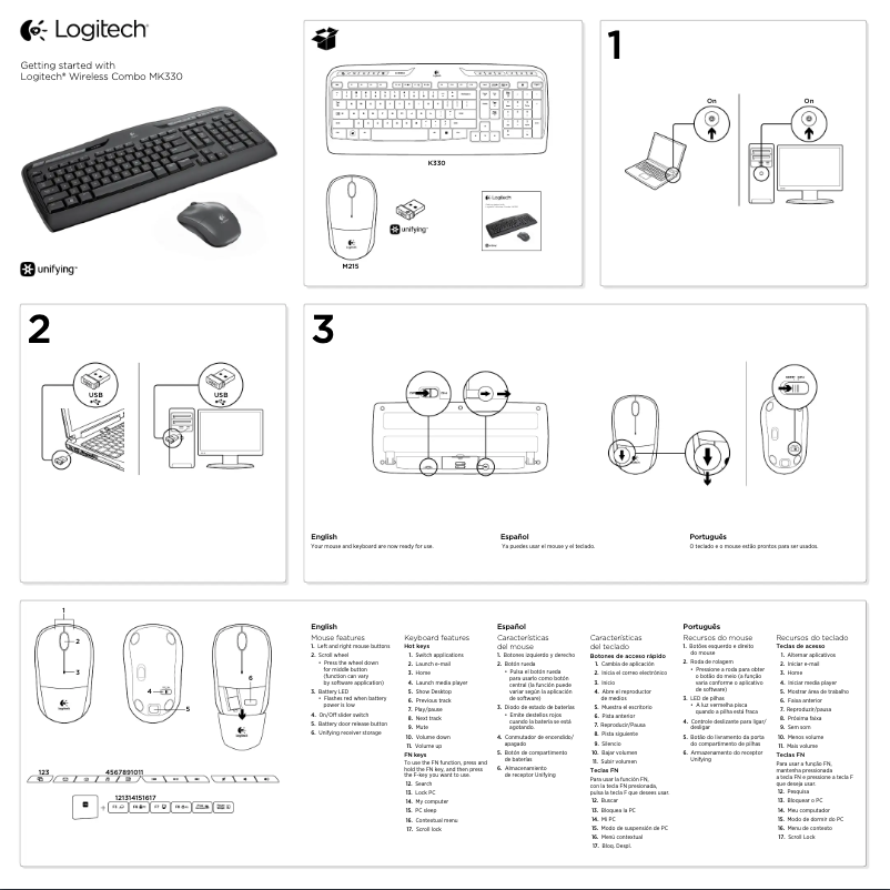 Página nº 1 - Manual de usuario Logitech Wireless Combo MK320
