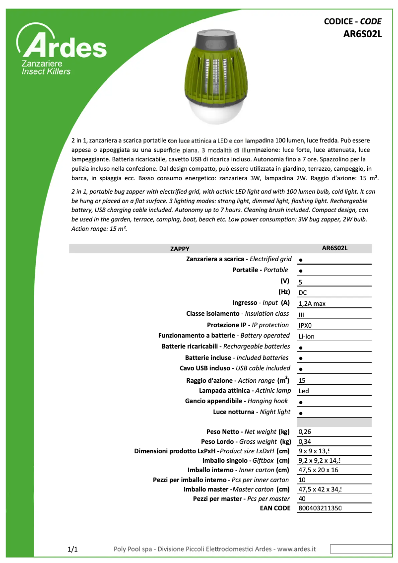 Imagen de la primera página del manual del dispositivo AR6S02L