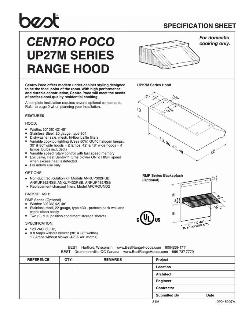 Página 1 del manual Ficha técnica Best UP27M30SB