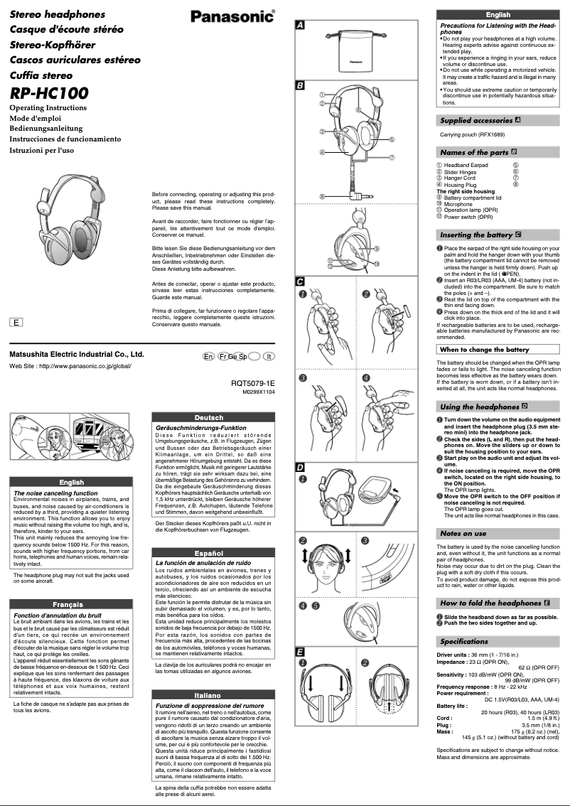 Página nº 1 - Manual de usuario Panasonic RP-HC100