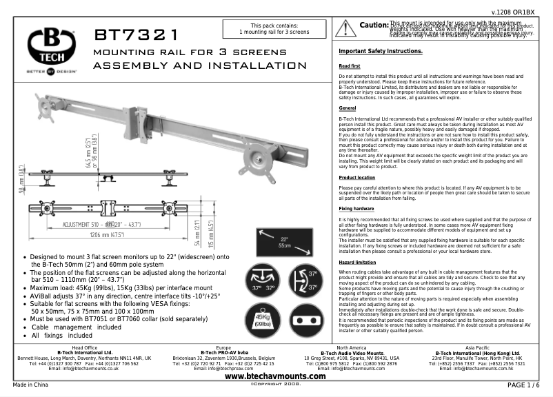 Página nº 1 - Manual de usuario B-Tech BT7321B