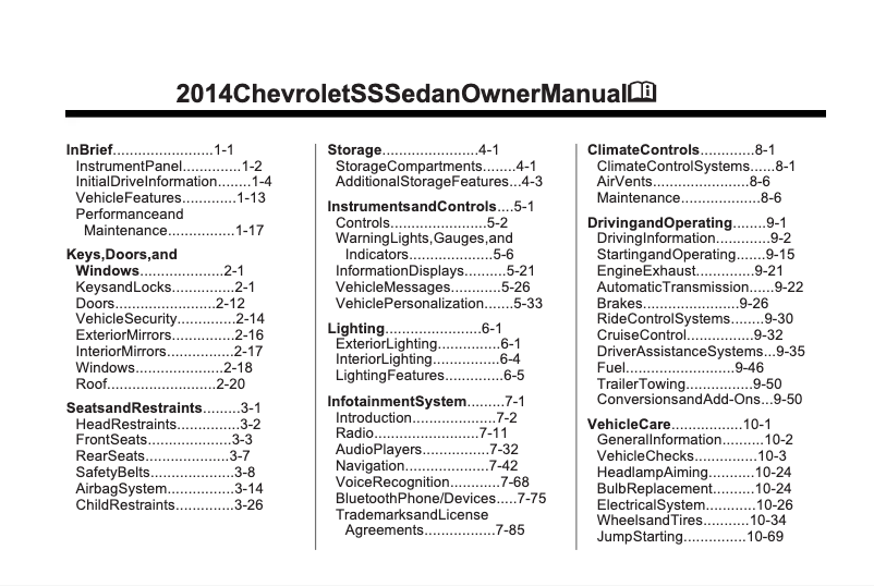 Página 1 del manual Manual de usuario Chevrolet SS Performance Sedan (2014)