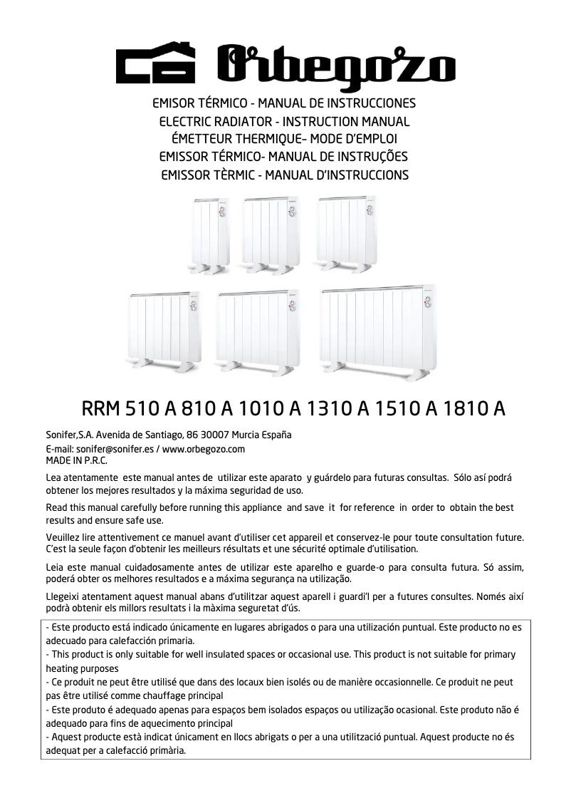 Imagen de la primera página del manual del dispositivo RRM 1810