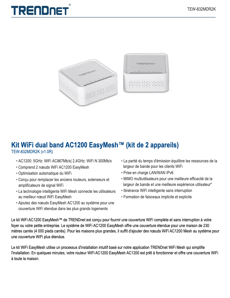 Página 1 del manual Ficha técnica TRENDnet TEW-832MDR2K