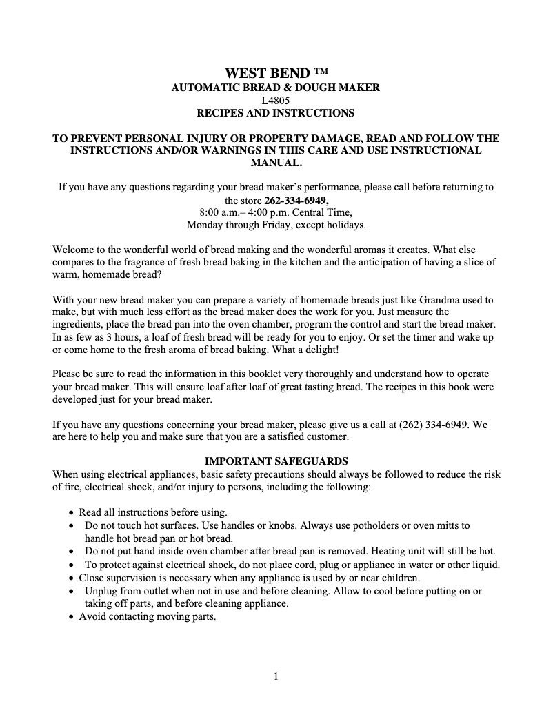 Página 1 del manual Manual de usuario WestBend 41061Z