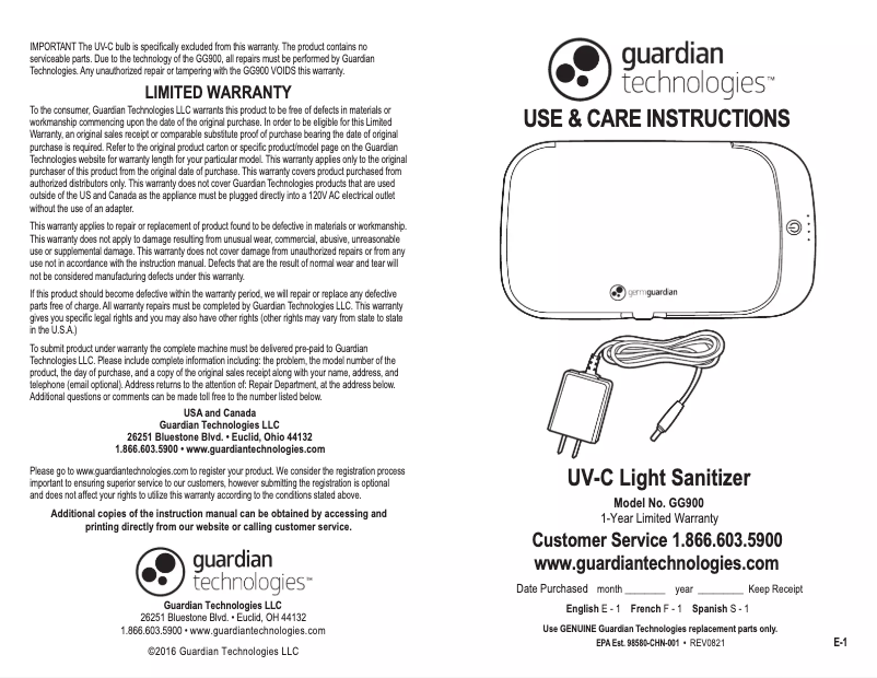Imagen de la primera página del manual del dispositivo GG900