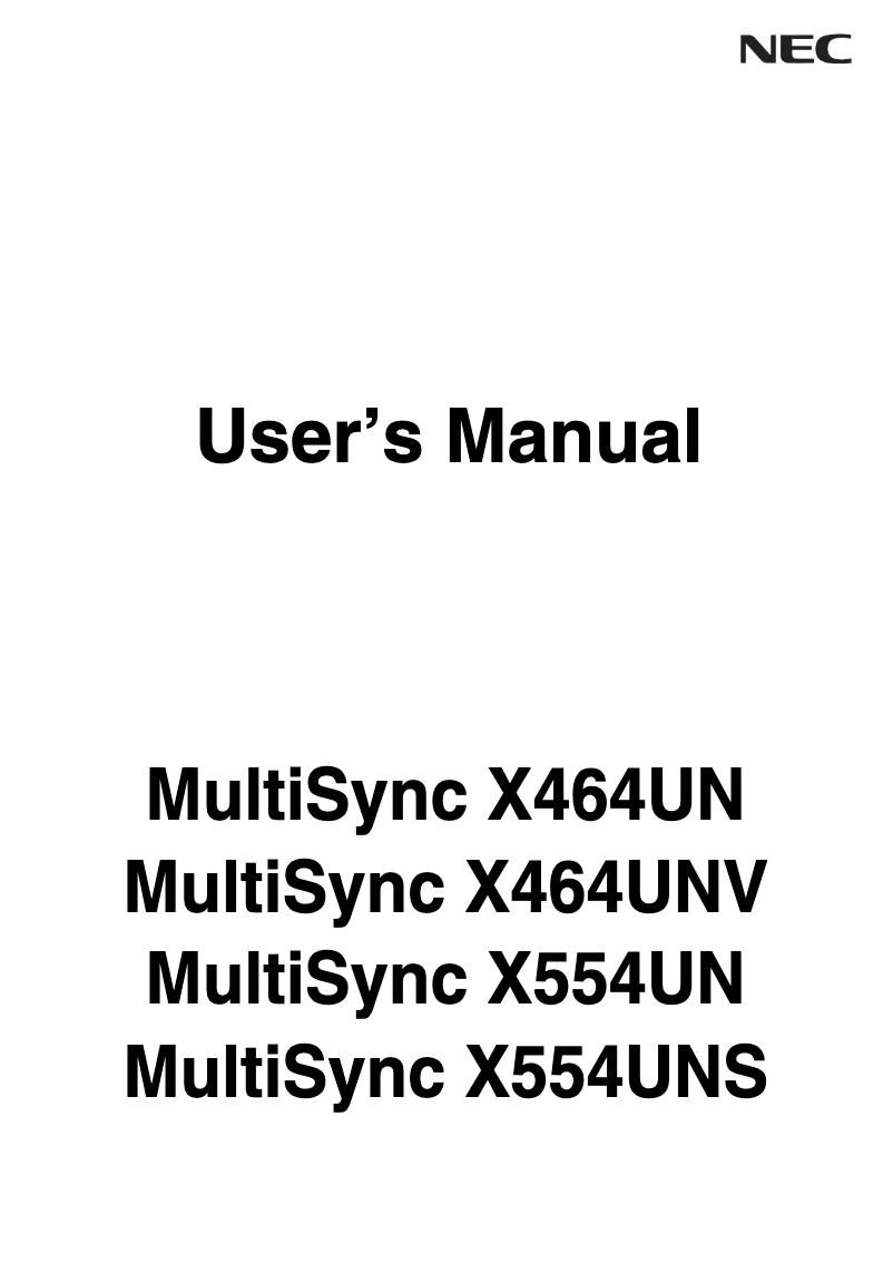 Imagen de la primera página del manual del dispositivo MultiSync X554UN