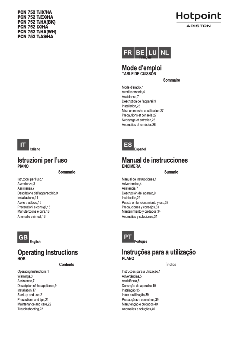 Imagen de la primera página del manual del dispositivo PCN 752 T/EX/HA
