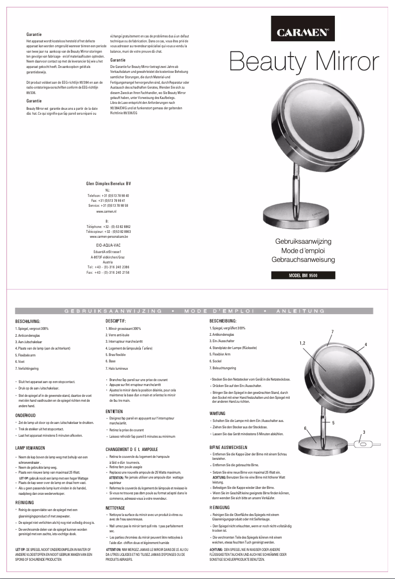Página 1 del manual Manual de usuario Carmen Beauty Mirror BM9500