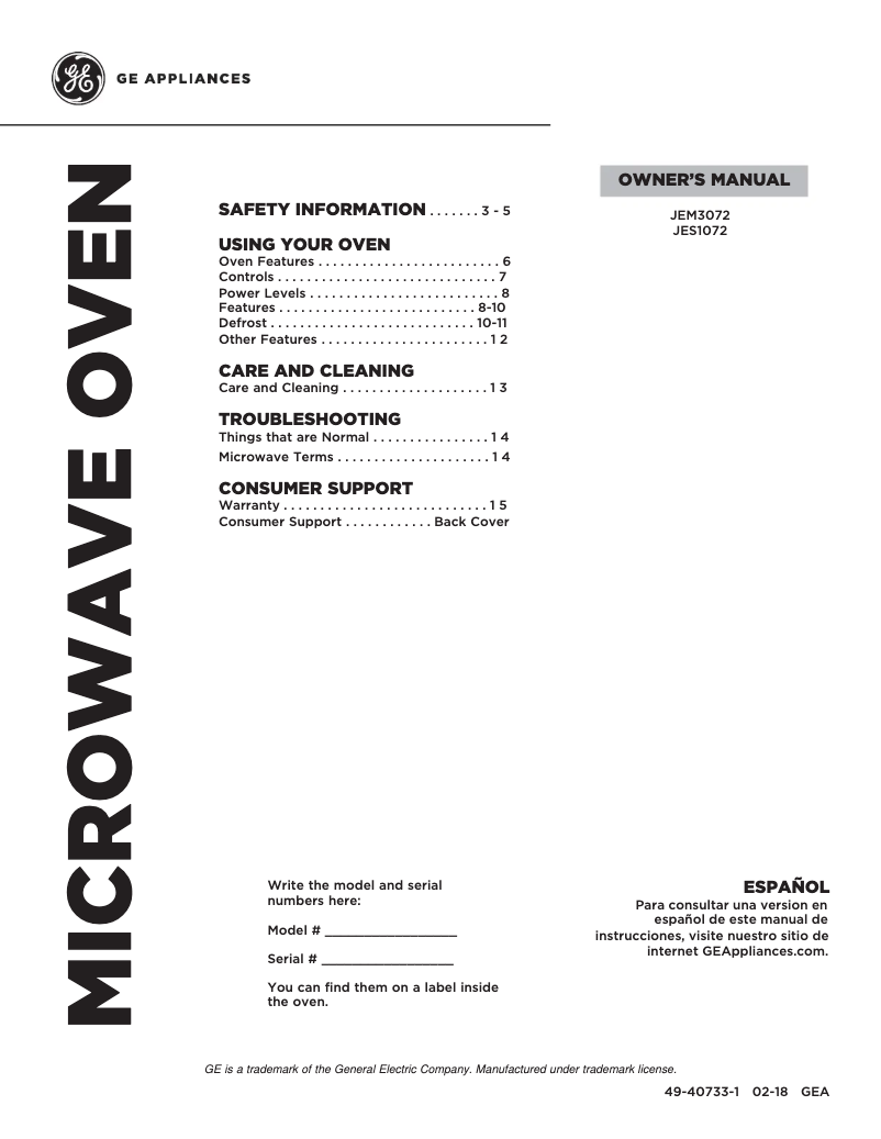 Imagen de la primera página del manual del dispositivo JES1657DMBB