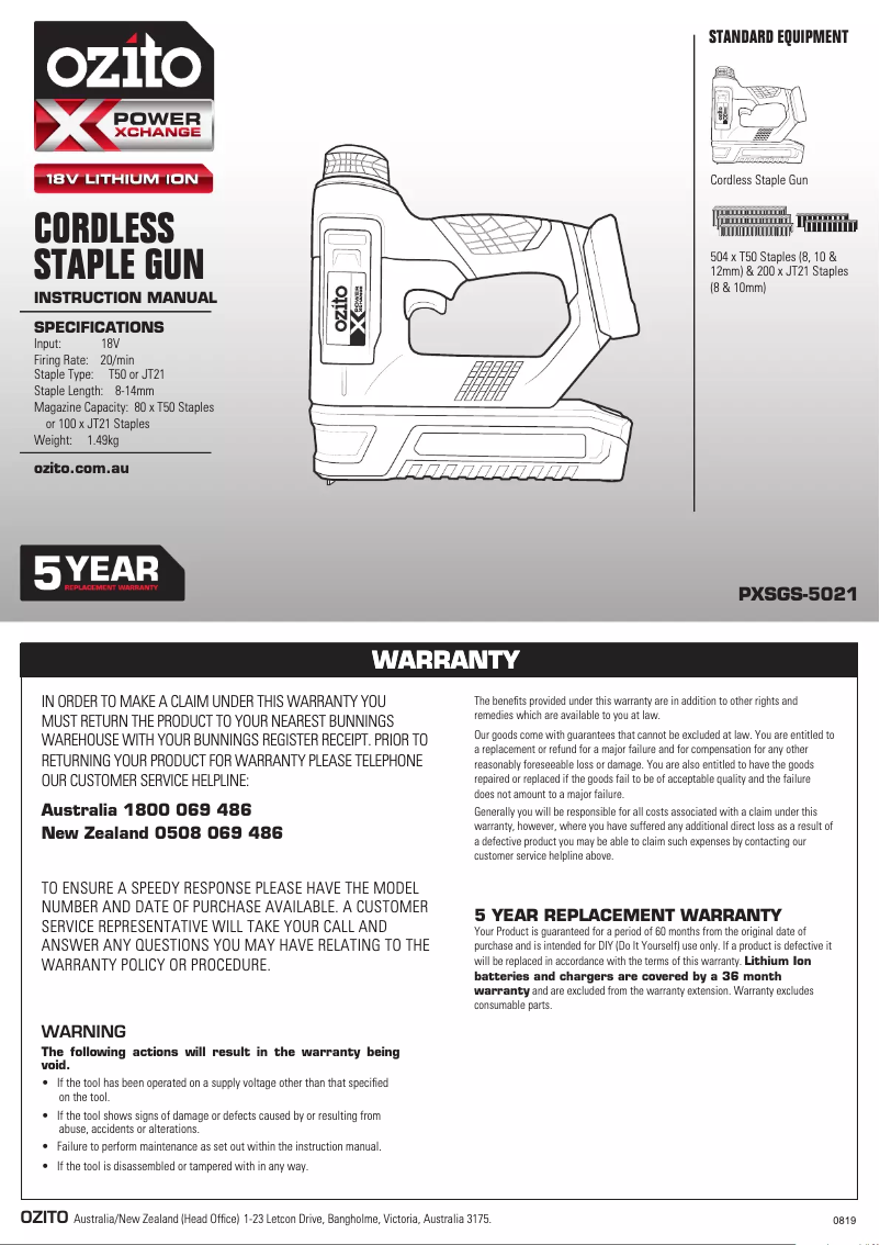 Página 1 del manual Manual de usuario Ozito PXSGS-5021