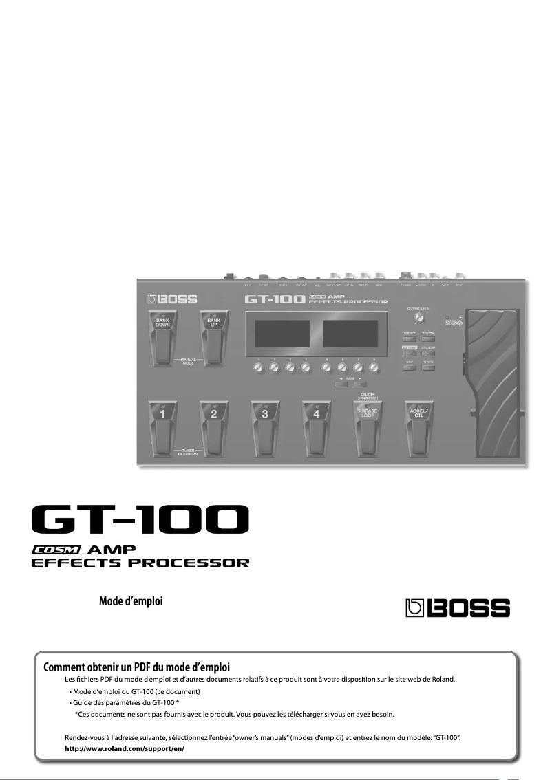 Imagen de la primera página del manual del dispositivo GT-100