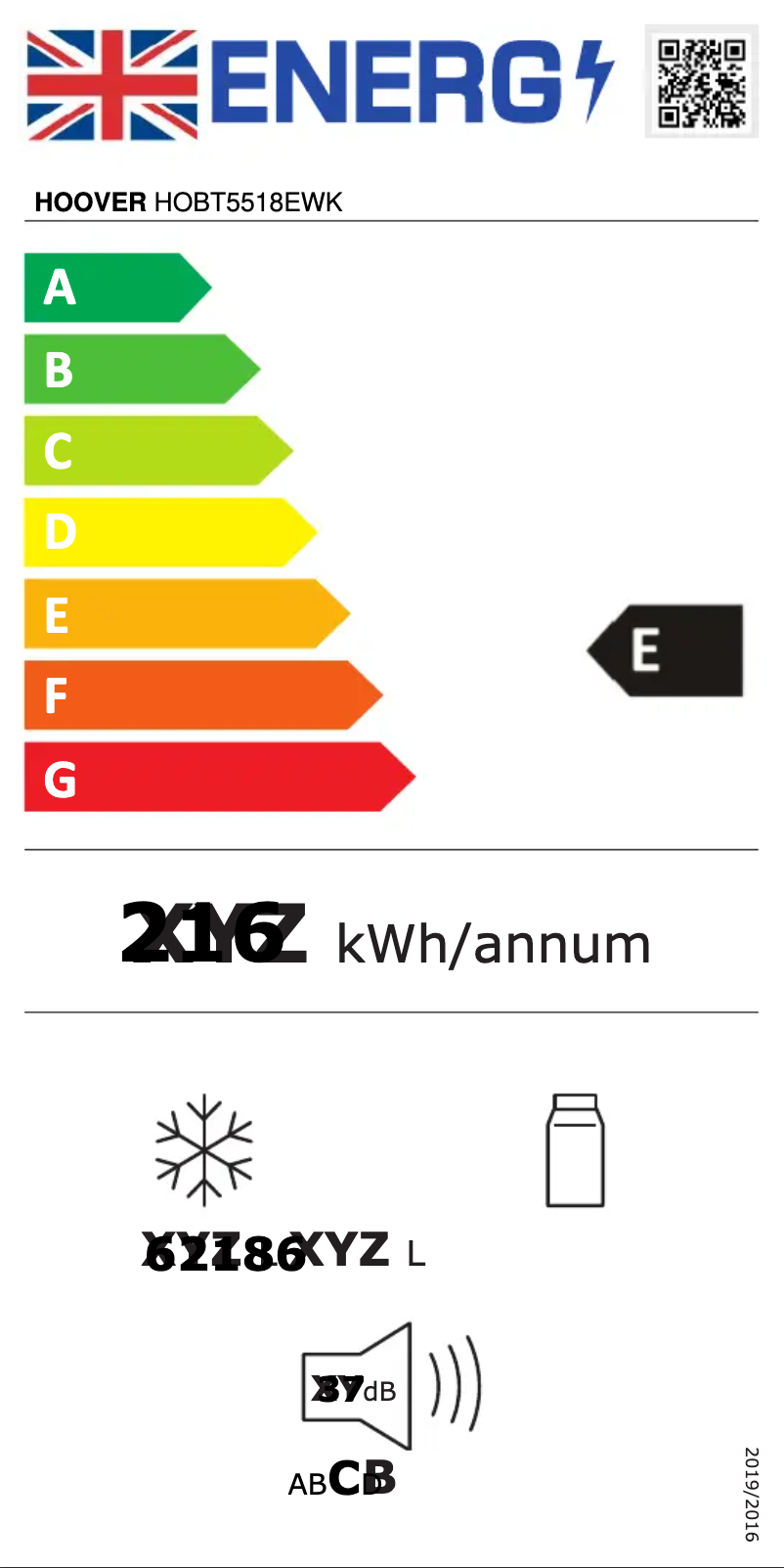 Página 1 del manual Etiqueta energética Hoover HOBT5518EWK