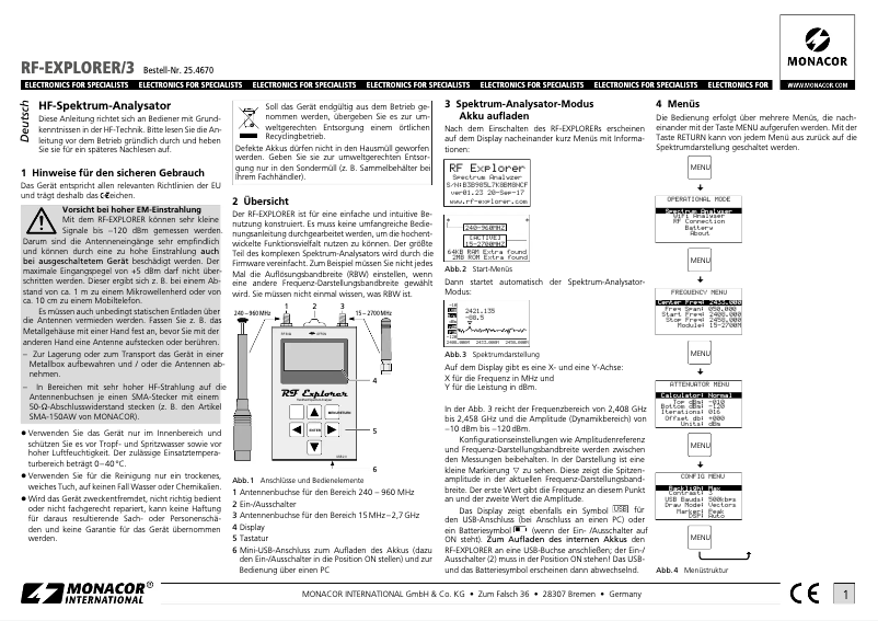 Página 1 del manual Manual de usuario Monacor RF-EXPLORER/3
